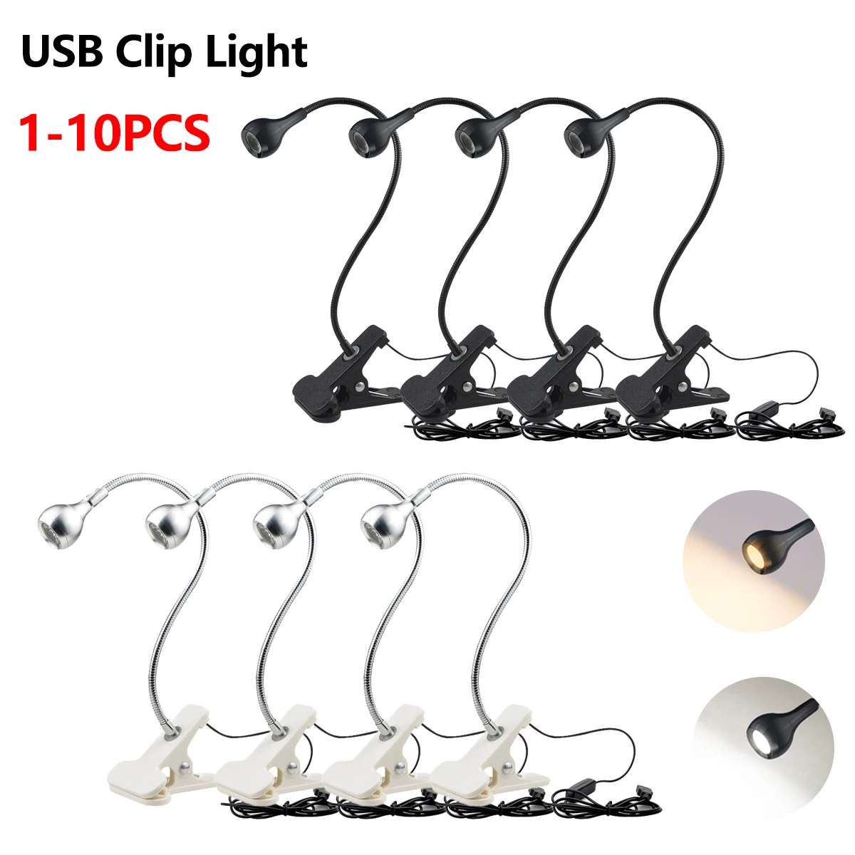 Book Light Flexible - 1-10 adet klipsli ışık USB güç