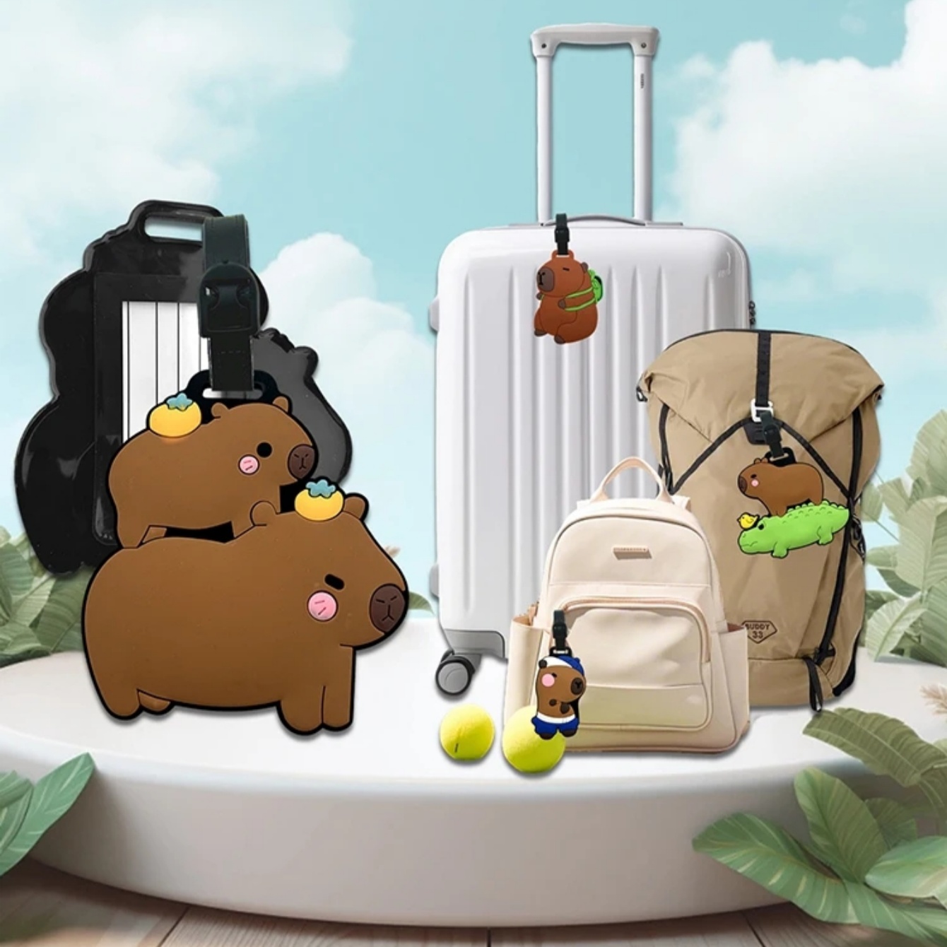 Travel Accessories Sale - Seyahat aksesuarları, bagaj etiketleri, karikatür kapibara,